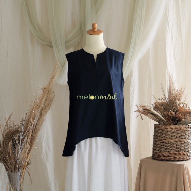 Melonmint Mitha Blouse Atasan Yukensi Wanita Dewasa Bahan Katun Linen Warna Biru & Merah