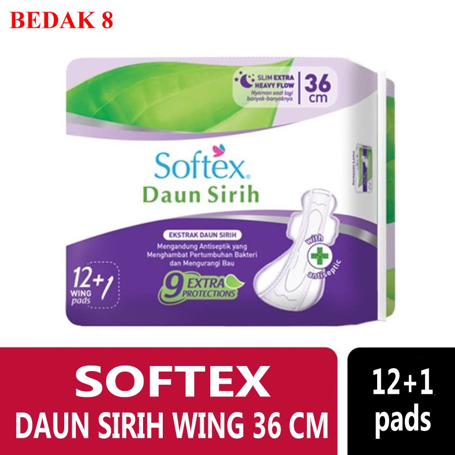 Softex Daun Sirih Wing 36 cm 12 pads/ Softex Daun Sirih Night Wing 36 cm 12 pads