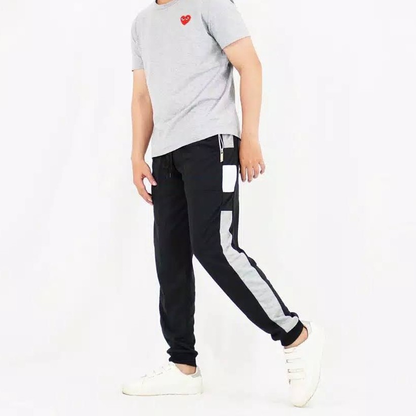 Celana Jogger Pria Hitam List Abu Erikc  - JCCollections