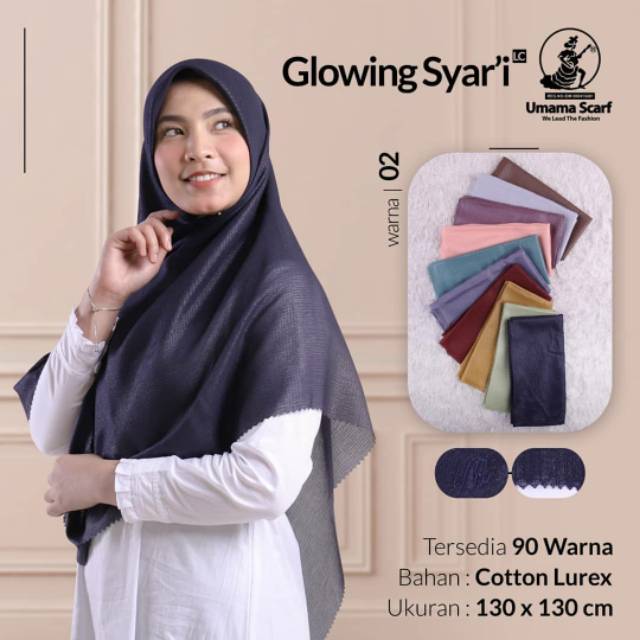 SEGIEMPAT GLOWING SYARI LC UMAMA SCARF / HIJAB JILBAB SQUARE GLOWING LUREX SYARI LASER CUT MURAH