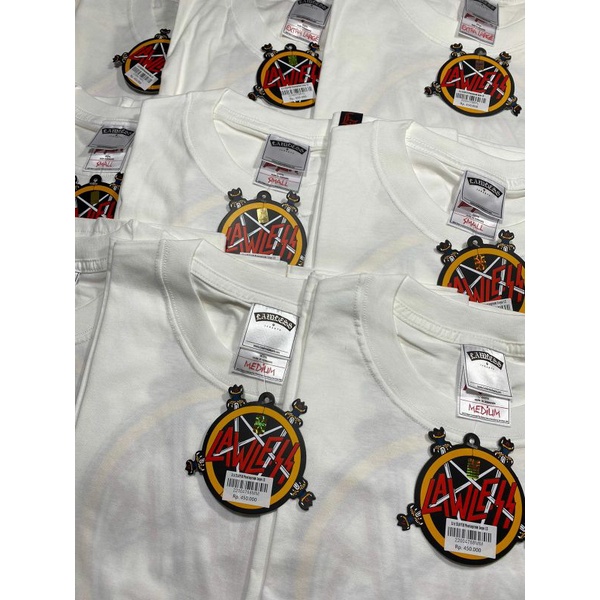 Shirt Kaos Band Lawless x Slayer Pentagram Logo Long Sleeve White Haunting The Chapel