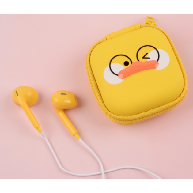 [E-269] Set Headset Earphone Karakter NOMO DUCK / Earphone + Wadah Earphone Lucky DUCK / Earphone Kartun Bebek Lucu Imut