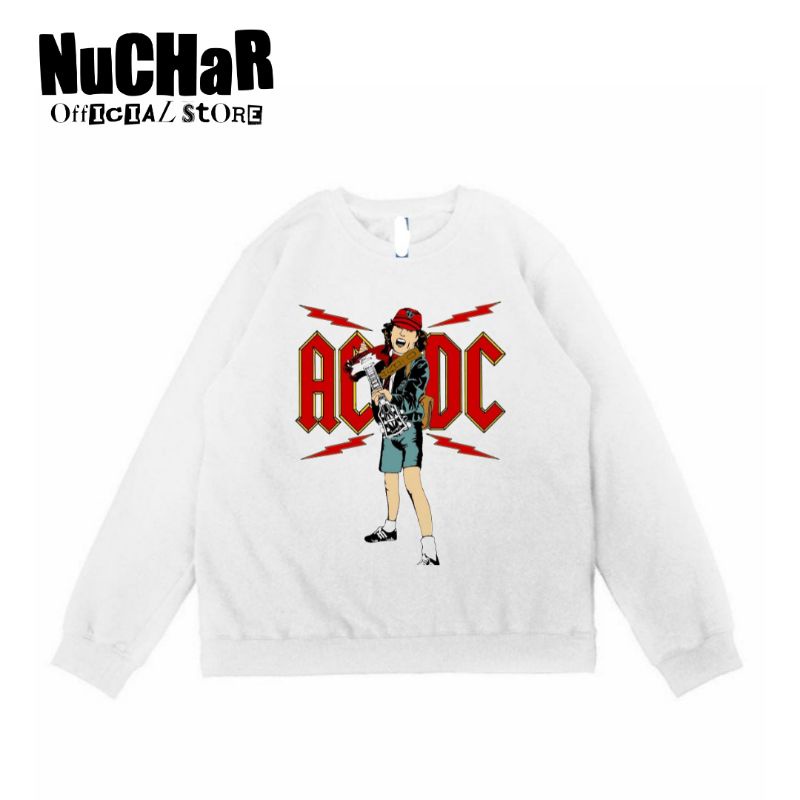 CREWNECK SWEATER ACDC - BAND METAL ROCK SWEATSHIRT JACKET - OVERSIZE PUTIH JAKET PRIA WANITA DEWASA 