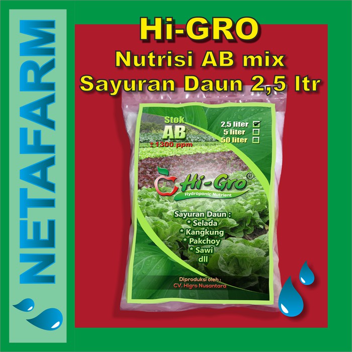 HiGRO - Nutrisi Hidroponik AB Mix Sayuran Daun 2,5 ltr