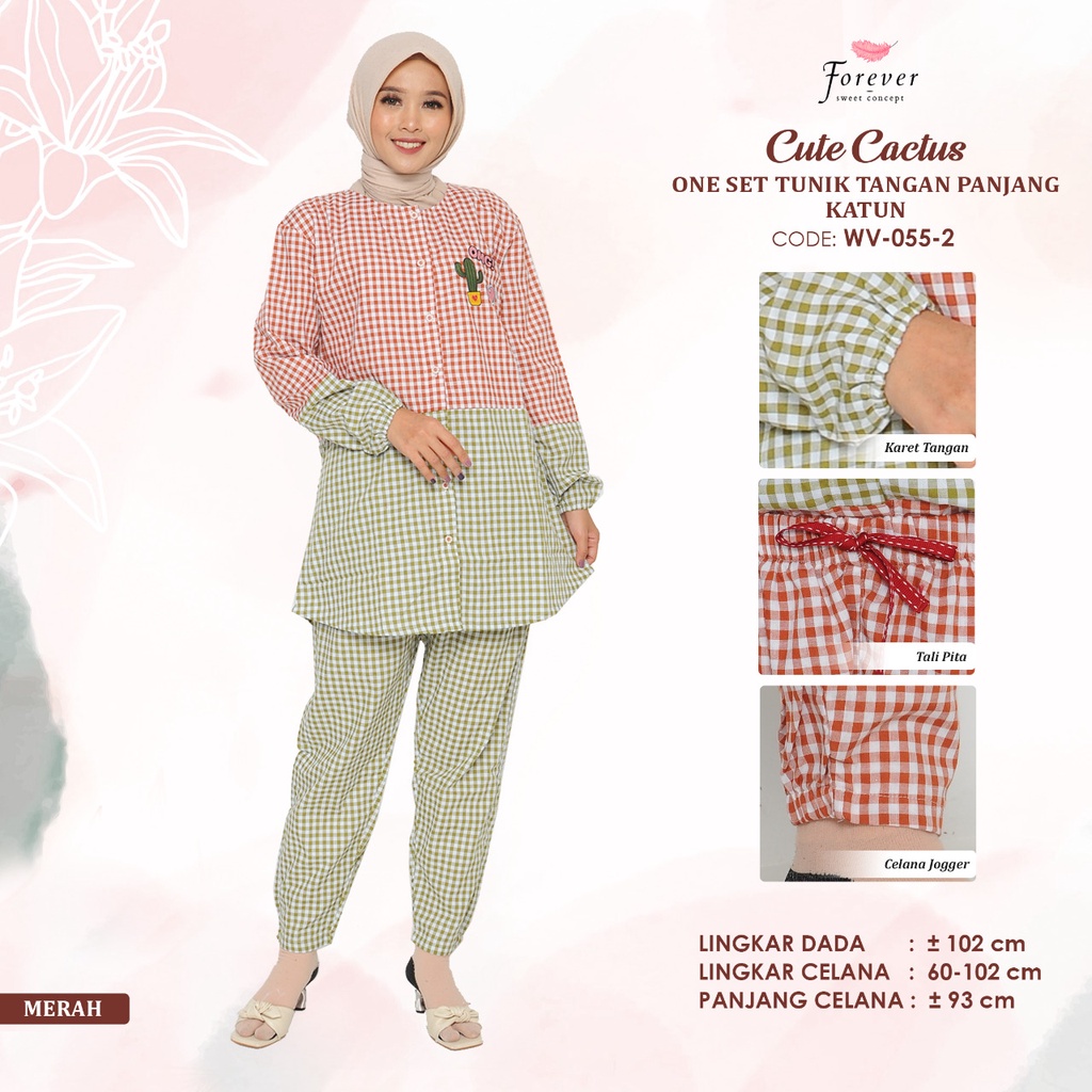 Baju Tidur Wanita PP Tunik Forever Sweet Daily One Set Lengan Panjang WV-0552-Merah