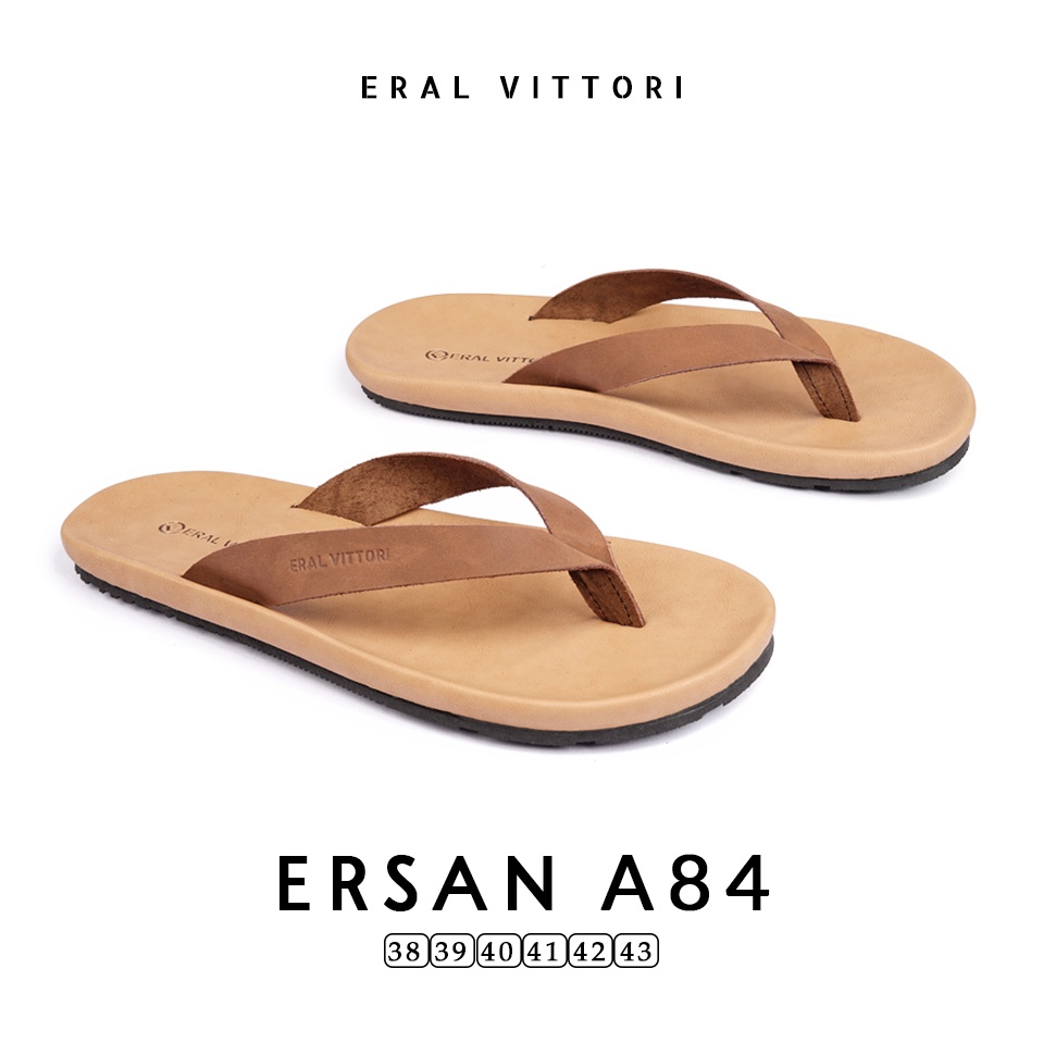 Eral Vittori  - Ersan A84 Sandal Jepit Kulit Harian Santai Pria TAN