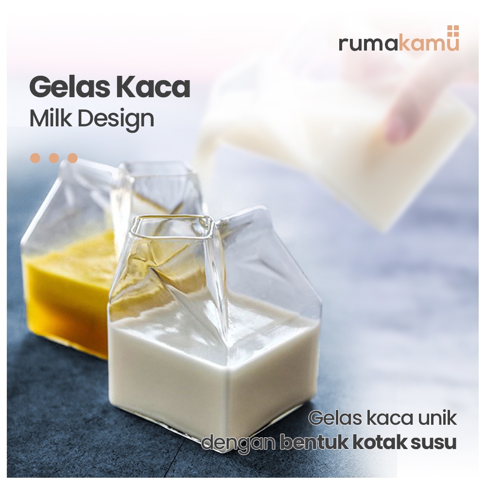 Gelas Kaca Unik Desain Kotak Susu Milk Box 300 ML