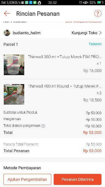 Thinwall 400 Ml Round + Tutup Merek Fim Harga 1 Roll Isi 25 Pcs