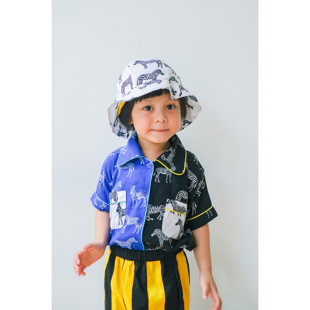 Bucket Hat Tali Anak Sablon Karakter Zebra Usia 1-8 Tahun Laki Perempuan