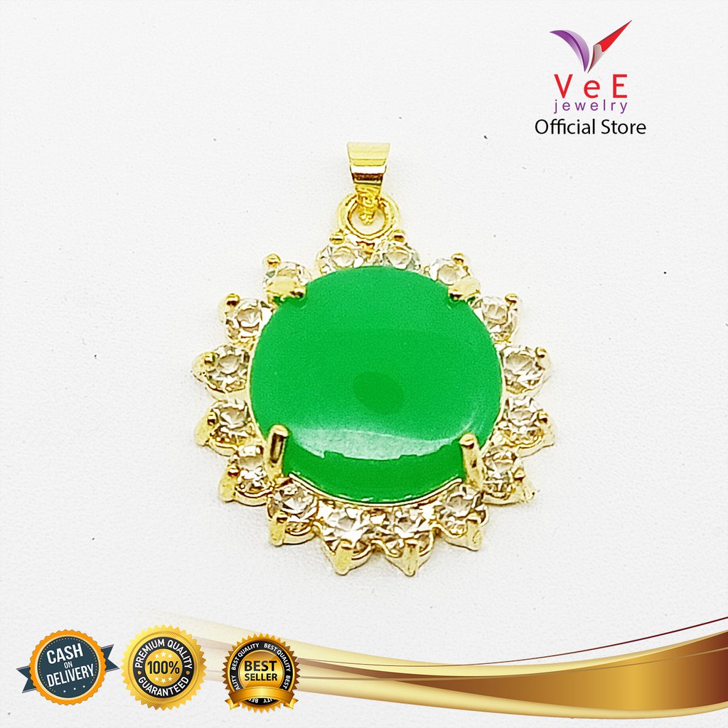 Liontin Batu Giok Hijau Asli Cina Bulat - VeE Liontin Pendant Terapi Kesehatan
