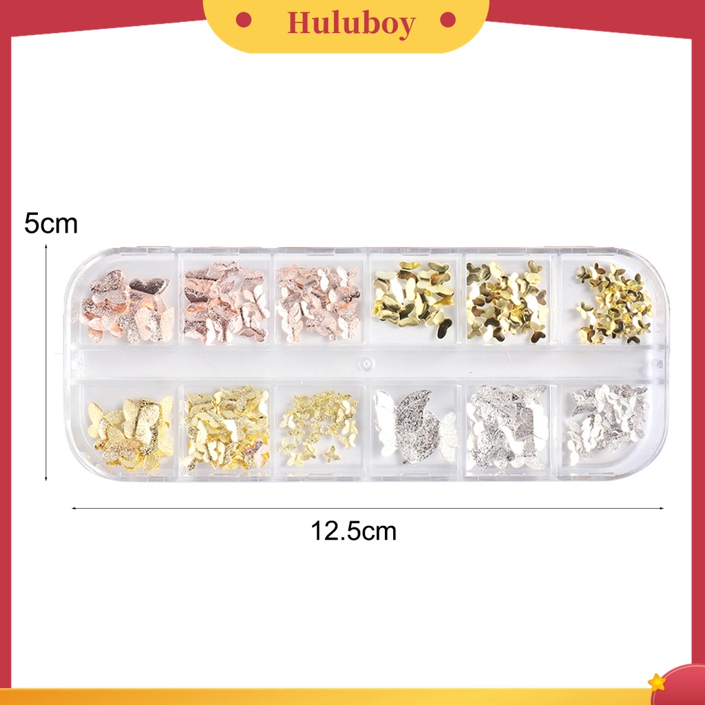 Huluboy Huluboy♡ 1 Kotak Dekorasi Nail Art 3D Bentuk Kupu-Kupu Bahan Metal Tahan Pudar Untuk Manicure