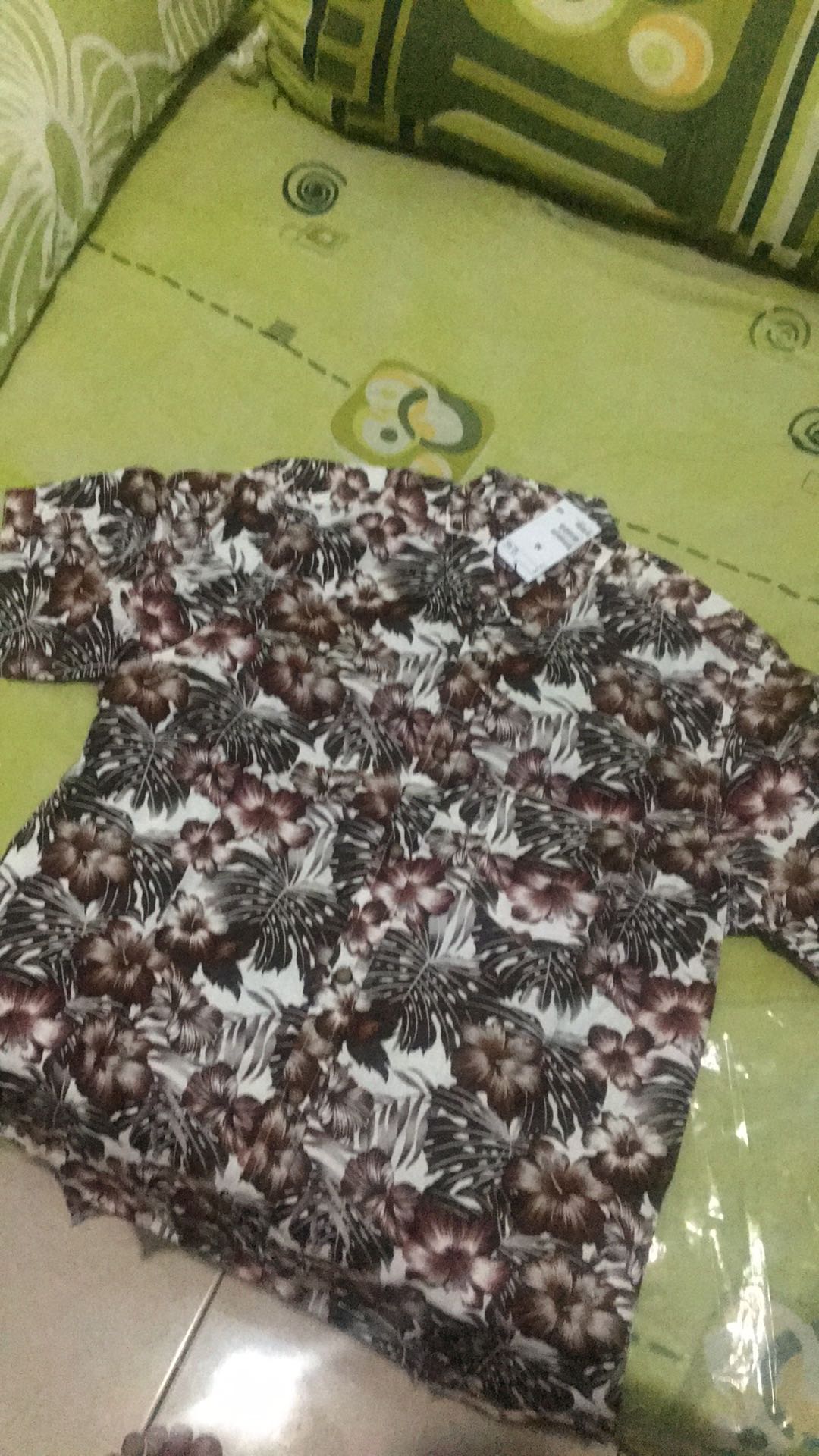Freypv 7849 Slimfit Short White Brown Floral M-xl Kemeja Batik