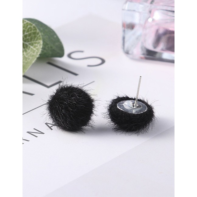 LRC Anting Tusuk Fashion Fuzzy Ball Decorated Pure Color