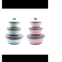 Bowl set mangkok lipat foldable silicone traveling camping kotak makan mangkok lipat