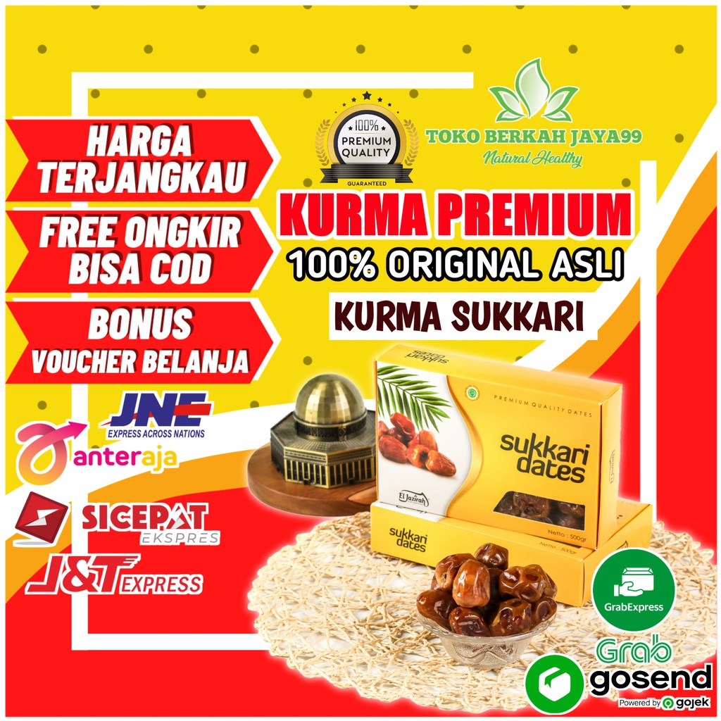 

Kurma Sukari Sukkari Basah Premium Asli Original El Jazirah Tebal Lembut Manis Kemasan Box 500 Gram