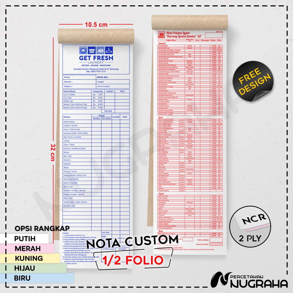 

NOTA CUSTOM 1/2 FOLIO 3 RANGKAP / BUKU NOTA KONTAN Isi 150 lembar