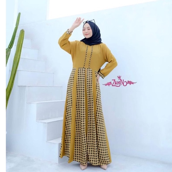 Gamis QIARA KARNIA dan FRISKA ori by ZAHIN original termurah motif polkadot dress butik busana muslim kondangan lebaran