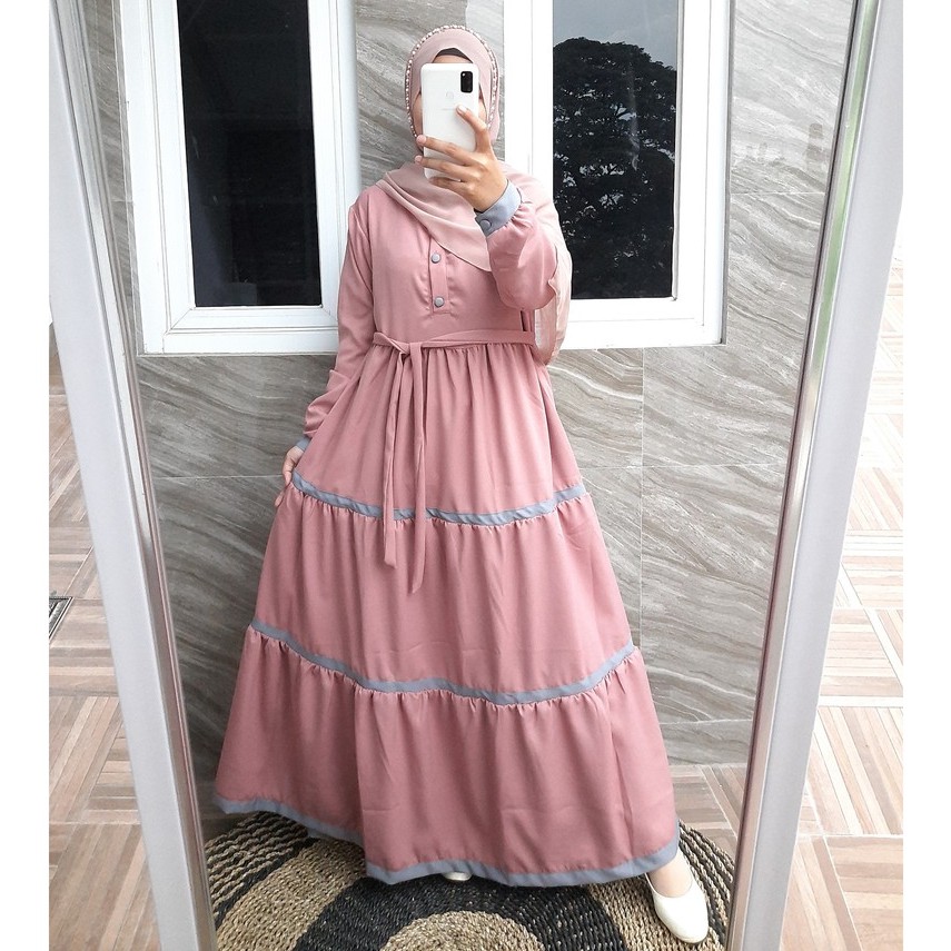 Gamis Ity Crepe Kancing Susun Kombinasi/ ITY CREPE List Susun