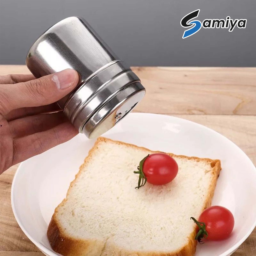 stainless powder can spice chili pepper sugar rotating multi purpose / tempat penabur merica lada cabai garam micin bumbu dapur / tempat penyimpan bumbu BBQ