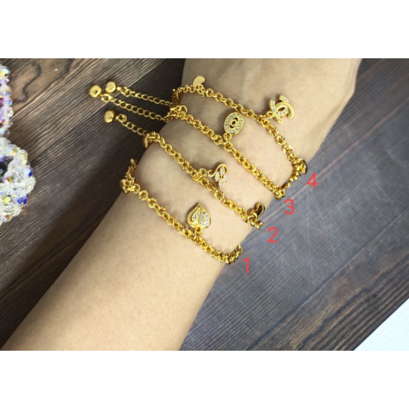 Fifi Fashion Gelang Nori ukir gantung Lucu Model Perhiasan Lapis emas 002 28#