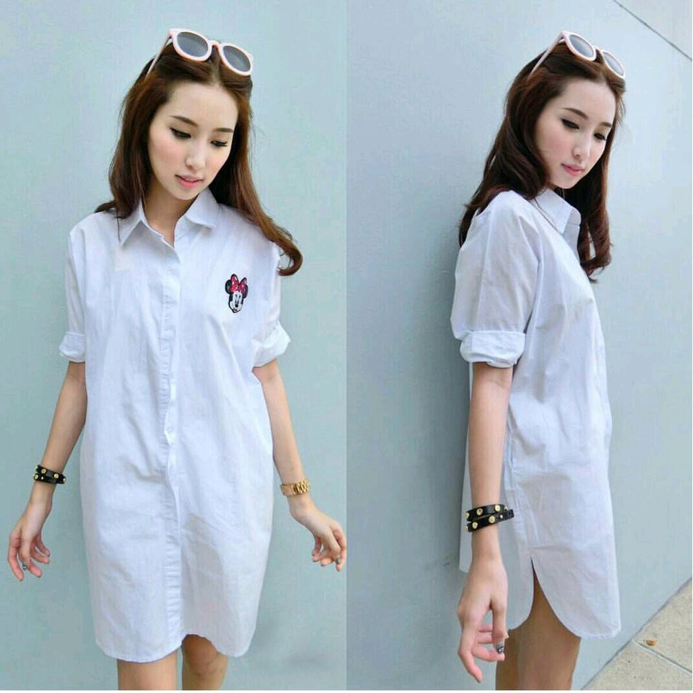 Ss KEMEJA KOREA katun wanita murah sexy cewek gaul lengan tangan panjang marun putih simple elegan m