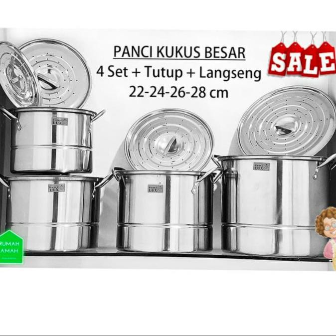 Panci Set Stenlis Isi 4, 4 Kukusan+Irus Sayur 2Pc(Happy Bull) Ragilanggara20