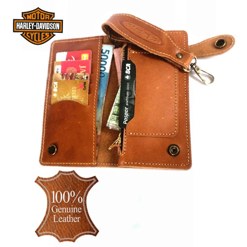 dompet panjang pria kulit asli 100% full Harley Davidson Tan 03