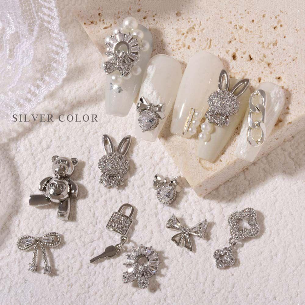 AUGUSTINA Agustinina Nail Art Berlian Glitter Jepang Mutiara Busur Kunci Beruang Kecil Bunny DIY Perhiasan Nail Art