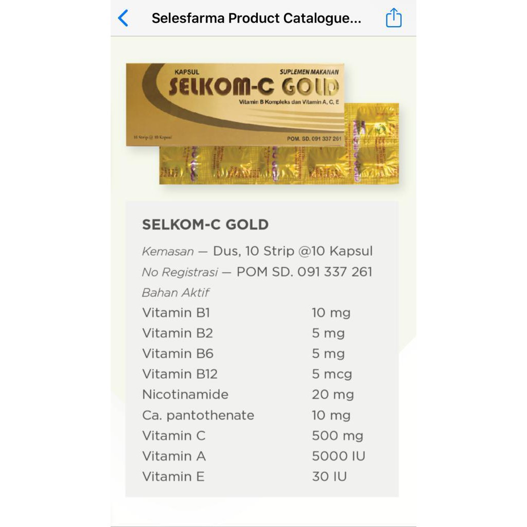 Selkom-C GOLD Vitamin B Kompleks A C E Multivitamin Suplemen