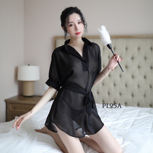 [STOCK TERBATAS] BAJU TRANSPARAN WANITA BAJU TIDUR SEXY BAJU SEMI TRANSPARAN HITAM PL25A