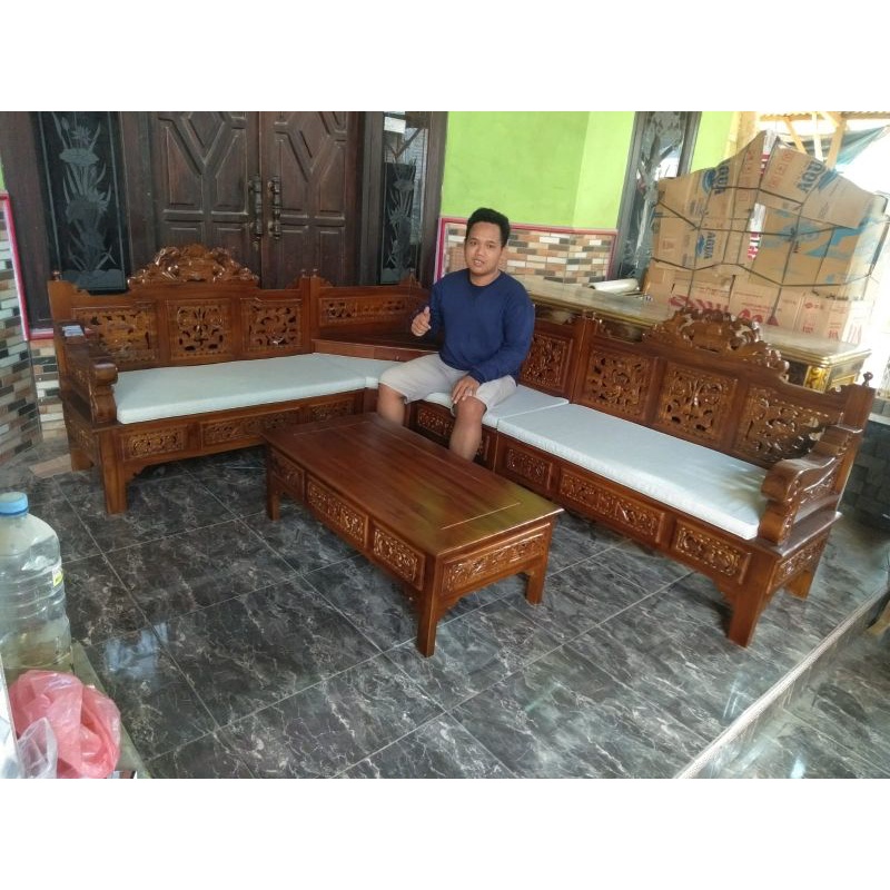 Kursi tamu sudut, kursi tamu kayu jati, kursi tamu minimalis, sofabed, kursi tamu jepara