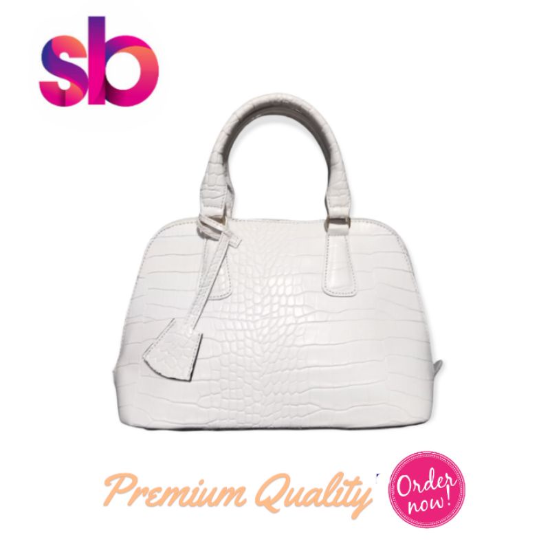 Alma Croco Zipper [ White / Putih ] Tas Wanita Crocodile Kado Ultah Cewek Terlaris Termurah Kulit Fa