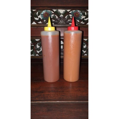 

saus tako 1 paket (pedas & manis) dikemas botol plastik masing-masing 750ml