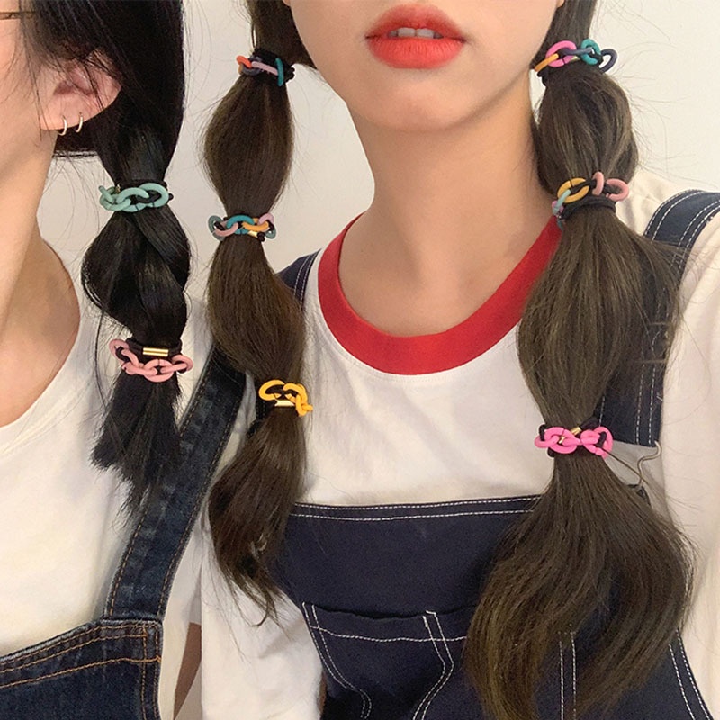 CHAIN ELASTIC CUTE COLORFUL HAIR TIE BAND IKAT KARET RAMBUT ELASTIS ANAK WANITA WARNA HAIRTIES COLOR AKSESORIS HAIR ACCESSORIES TIES
