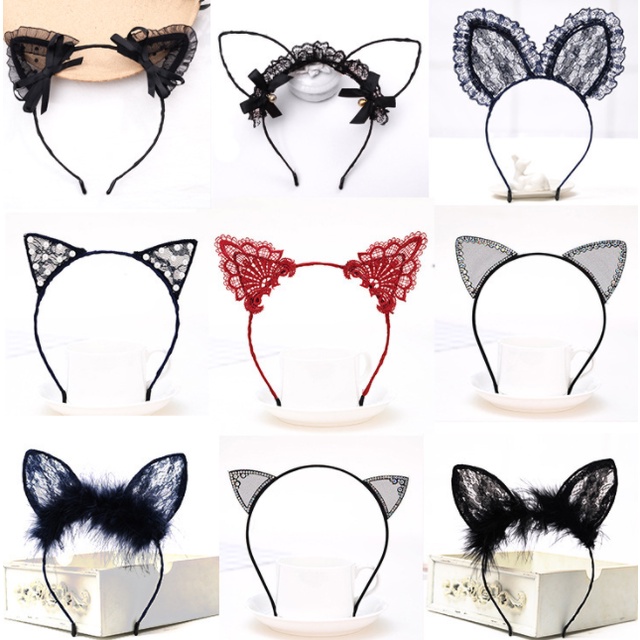 Bando Brukat Korea Telinga Kucing Wanita Anak Bando Bandana Cat Ari