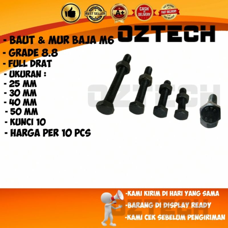 Jual Baut Mur Baja Grade 8.8 M6 Kunci10 10pcs | Shopee Indonesia