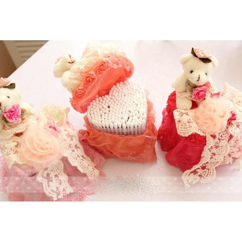 Teddy Bear Lace Cotton Bud Box / Tempat Cotton Bud