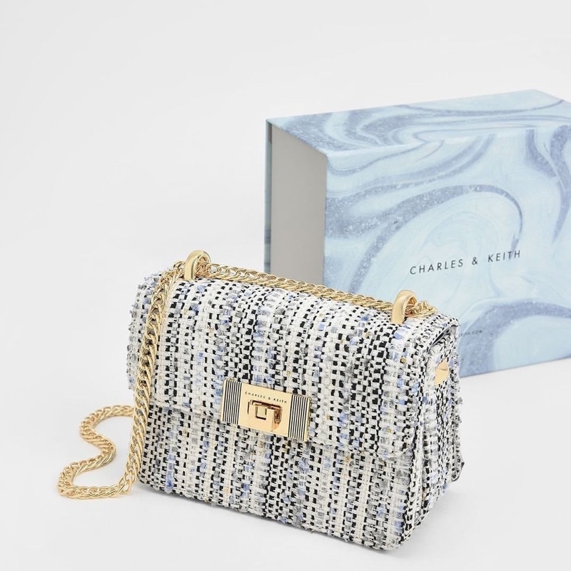 CK-GIFT SET C Capsule Collection: Alia Chain- Strap Tweed Crossbody Bag