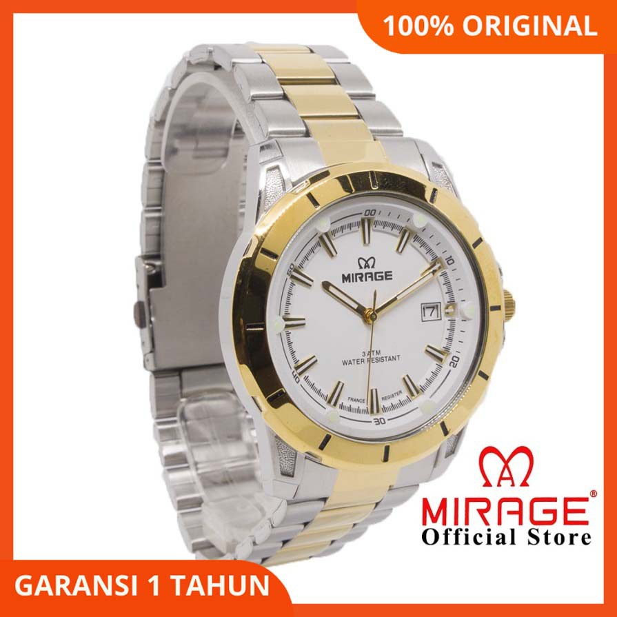 Jam Tangan Cowok Pria Mirage Original Anti Air Kombinasi Silver Gold 8713M Tahan Air Warna Awet