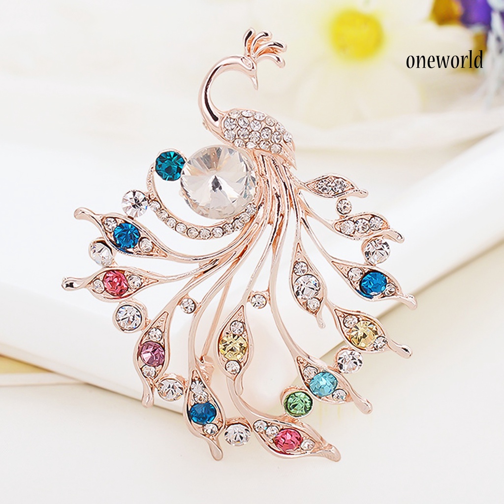 OW@ Women Peacock Shape Rhinestone Inlaid Brooch Pin Breastpin Collar Hat Jewelry