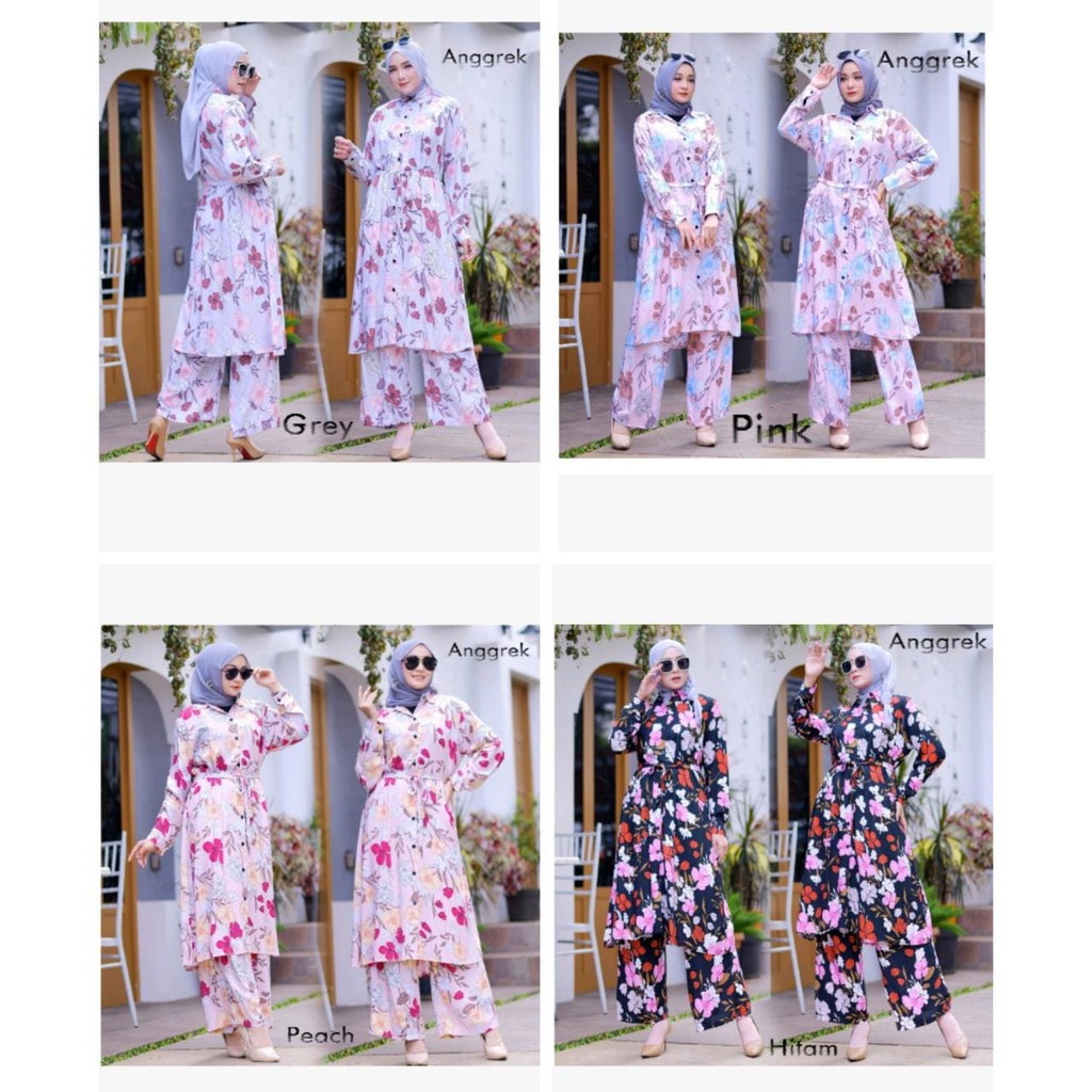 MODEL BARU)SIZE S-M,L,XL/ SETELAN TUNIK ZINNIA/LONG TUNIK RAYON/SET BAJU SETELAN WANITA/SIZE JUMBO