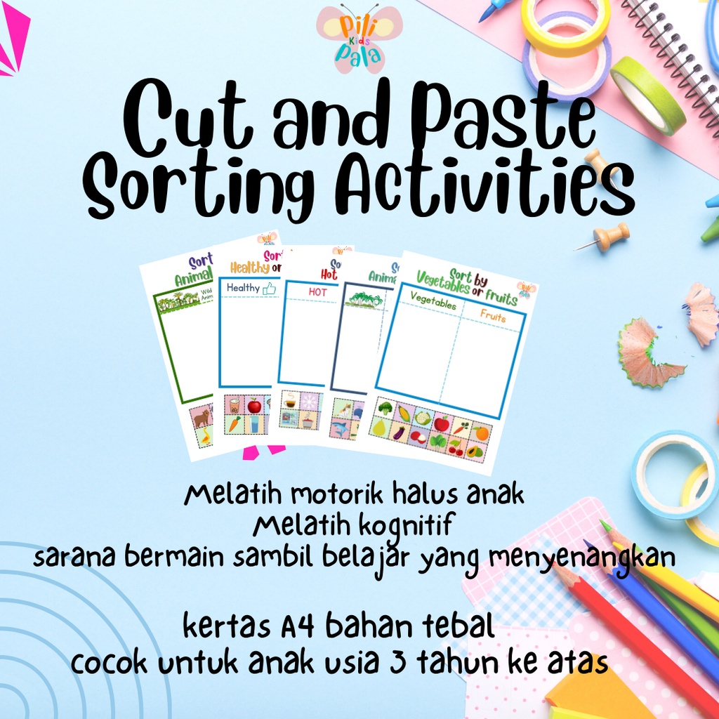 Aktivitas Anak Cut and Paste Sort by the Group/ Gunting tempel mengelompokan/ Mainan Edukasi/ Kegiat