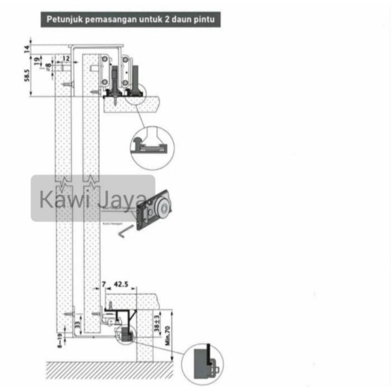 Paket Lemari Rel Roda Pintu Sliding 2m 2 daun pintu Gantung RG AS 99 Huben BUKAN Hetitch H Tech Blum