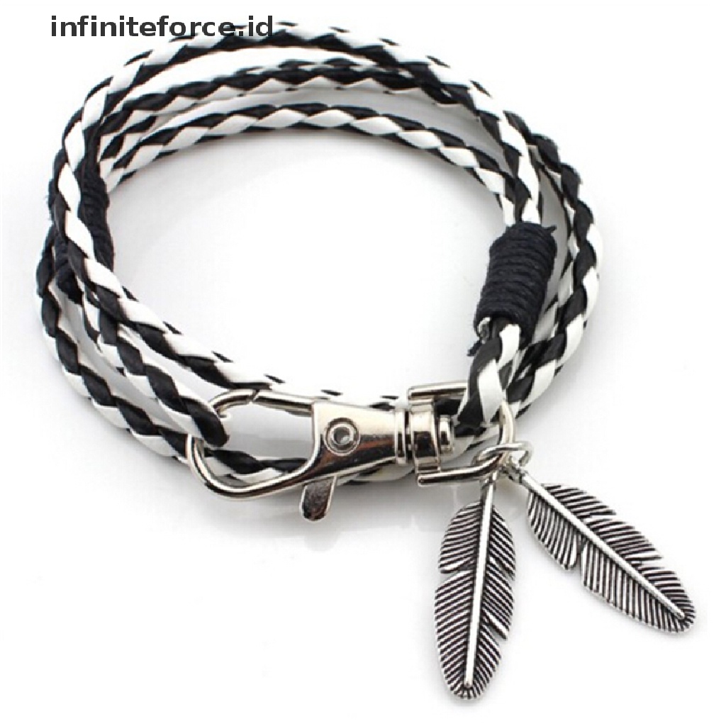 Infiniteforce.id Gelang Tangan Kulit Pu Pria Desain Bulu