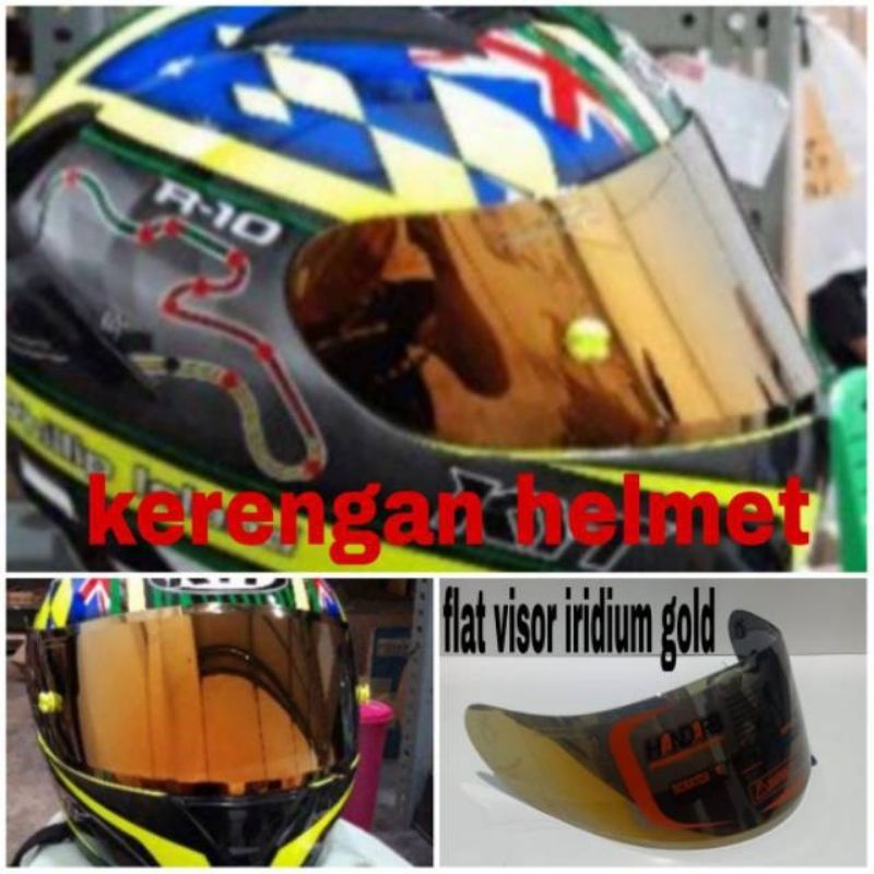 Flat visor kyt rc-7 + kyt r10 + kyt k2r iridium blue, iridium gold, silver hitam clear tear off post