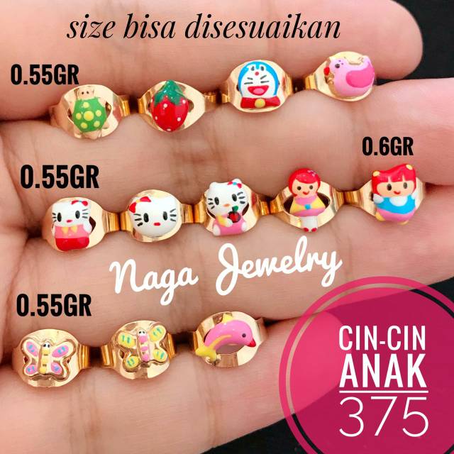 Cincin anak hellokitty L O L kuning putih emas 375