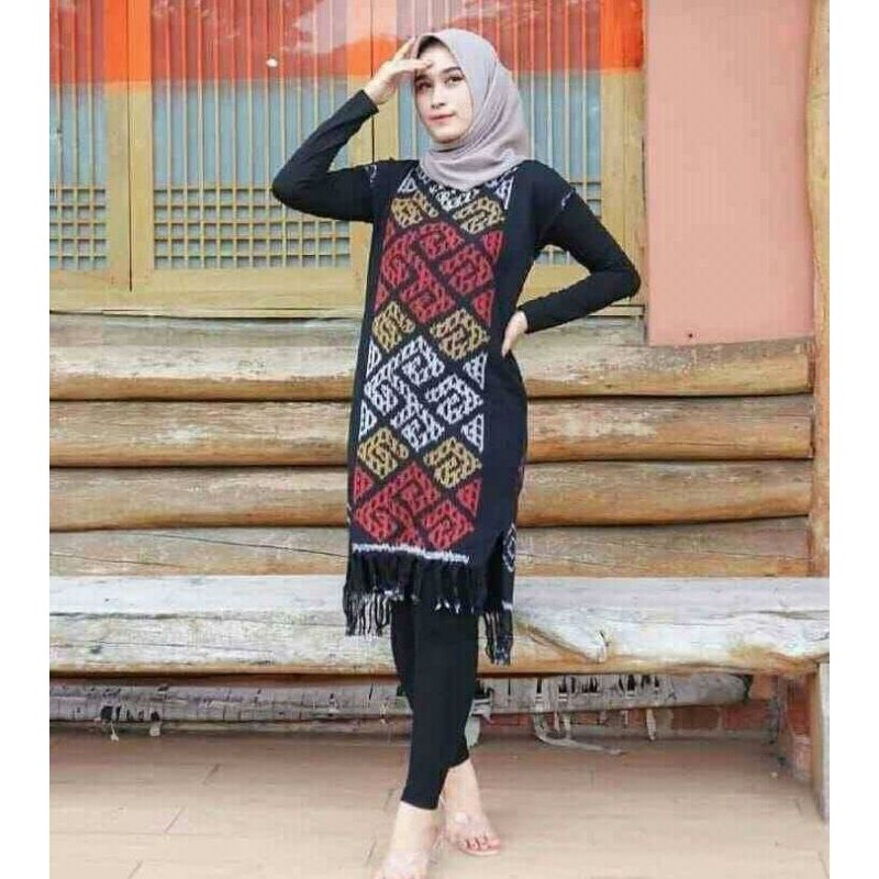 dres tenun original motif toraja black F1