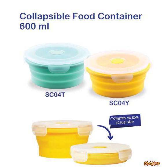 ♥BabyYank♥ BABY SAFE SC04 COLLAPSIBLE SILICONE FOOD CONTAINER 600ML TEMPAT MAKAN LIPAT SILIKON