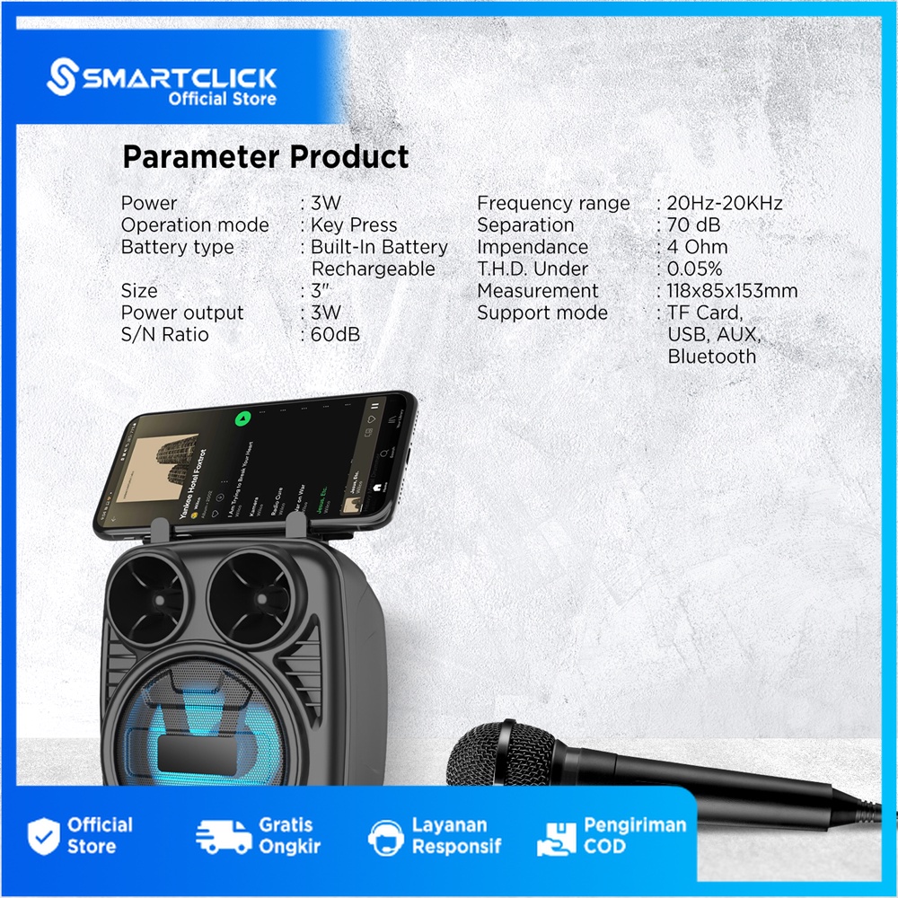 Speaker Portable Bluetooth LED 3 Inches Mobile Phone With Mic-1