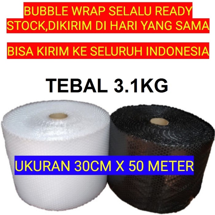 

Bubble Wrap 30 Cm x 50 meter PREMIUM BENING HITAM PUTIH SUSU TEBAL SURABAYA SIDOARJO